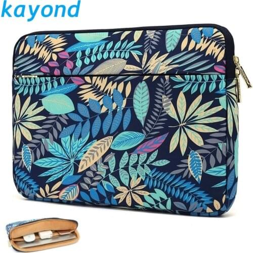 Kayond Brand Laptop Bag 13",14",15,15.6",Blue Leaves Shockproof Notebook Bag Sleeve Case For MacBook Air Pro 13.3",DropShip F182