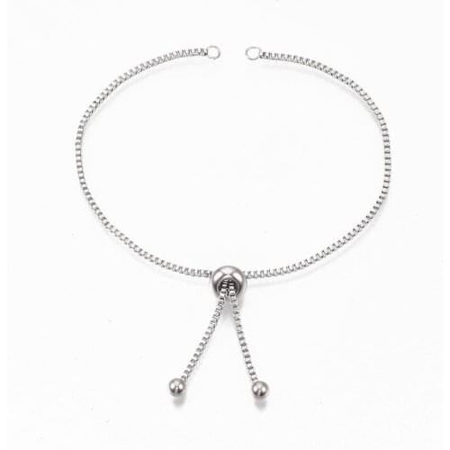 2pcs Adjustable 304 Stainless Steel Slider Bracelet Makings Bolo Bracelet Extender Box Chains for DIY Jewelry Making Accessories