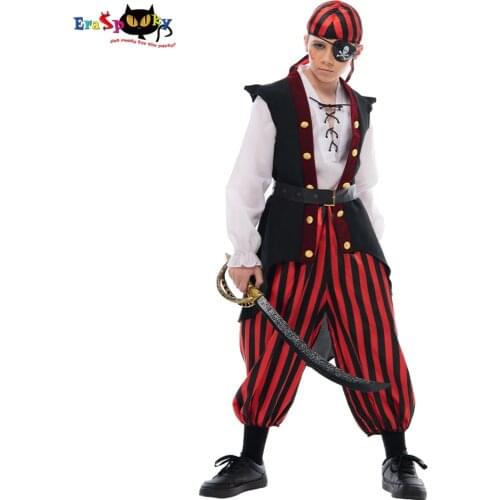 Eraspooky Halloween Costume For Kids Caribbean Pirate Cosplay Boys Jack Sparrow Fancy Dress Shirts Children Party Outfits