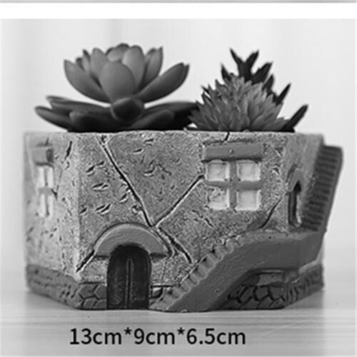 Handmade House Shape 3D Cactus Plants Pot Making Cement Mold for Home Decoration Clay Pot Molds Concrete Planter Mould