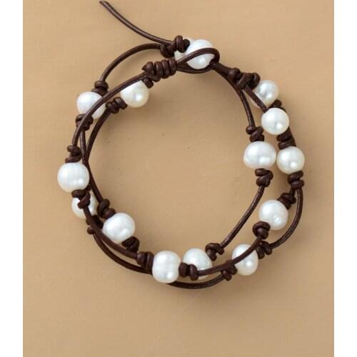 FRESHWATER Pearl Leather Cord Boho Strand Bracelet Knotted String Wrap Bracelet Handmade Natural Pearls Bracelet Jewelry