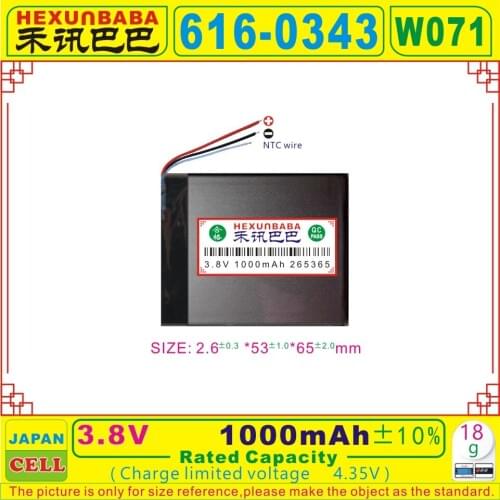 [616-0343] 3.8V 4.35V 1000mAh Polymer Li-ion battery fit for IPOD TOUCH 1st MB376LL/A;616-0333;616-0341;LN3657361YGMB [W071]