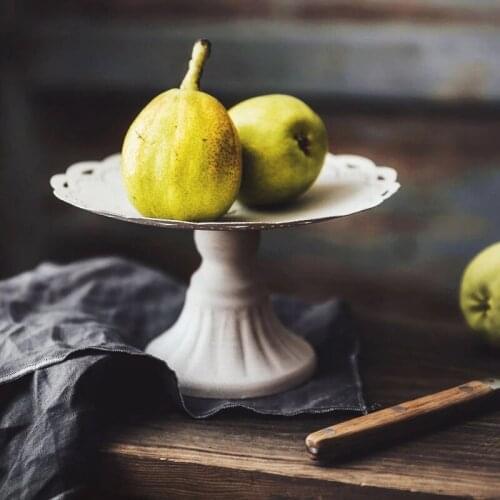 Metal Serving Tray Jewelry Display Plate Retro White Dessert Fruit Cake Snack High Plate Home Party Wedding Decor