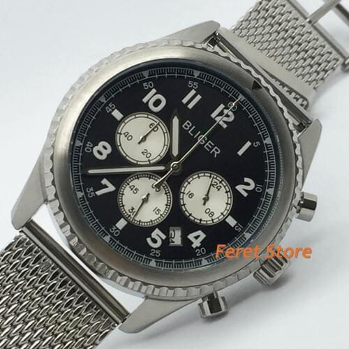 Men watches top brand luxury silvery Stainless Steel VK Chronograph Quartz watch sports fashion style for Bliger Luminous watch