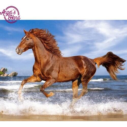 Diy diamond painting seaside galloping horse square full 3D cross stitch rhinestone diamond embroidery handmade needlework