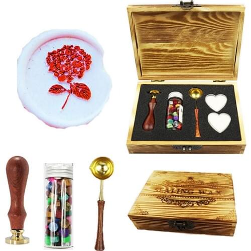 Rose Flower Vintage Custom Picture Wedding Invitation Wax Seal Sealing Stamp Sticks Spoon Gift Box Set Kit