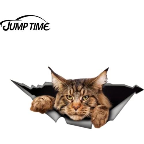 Jump Time 13cm x 6.1cm Maine Coon car decal Laptop Decal 3D Pet Graphic Vinyl Decal Car Window Bumper Car Stickers