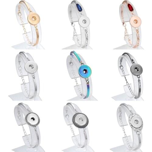 New Snap Button Jewelry Metal Rose Gold Colorful 18mm Snap Bracelet Bangle Adjustable Chain Bracelet Buttons Jewelry
