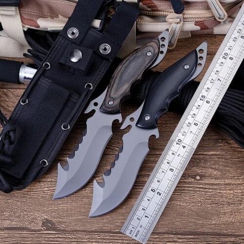 9.25'' Fixed Blade Knife Outdoor Camping Survival Tactical Knife Wood Handle Small Straight Hunting Knives with Sheath EDC Tools