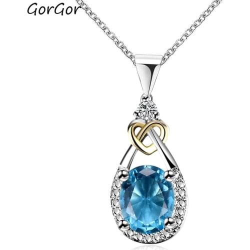 GorGor Necklace Women Copper Material Pattern Geometric Mosaic Blue Glass Stone Pendant Noble Exquisite Jewelry R10301432744