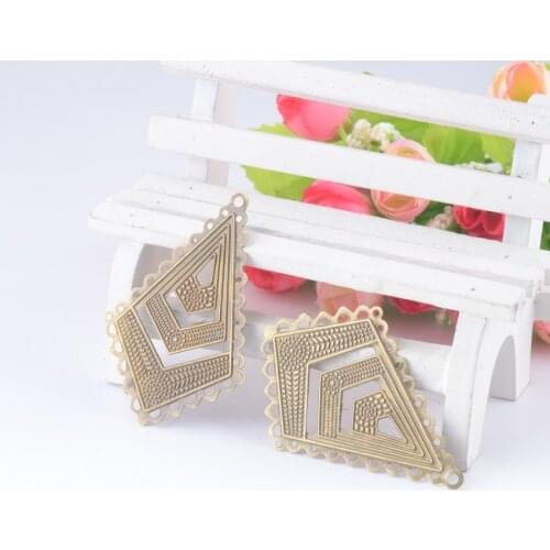 Free shipping Retail 10Pcs Antique Bronze Filigree Drop Pendants/ Connectors Metal Crafts Gift Decoration DIY Findings 5.9x4cm