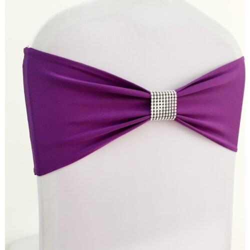 50pcs Spandex Lycra Chair Band With Diamond Buckle Elastic Stretch Chair Bow Sashes For Wedding Party Hotel Decoration