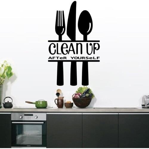 Modern Style Clean Up After Yourself Self Adhesive Vinyl Waterproof Wall Art Decal For Home Decor Kitchen Wall Decoration