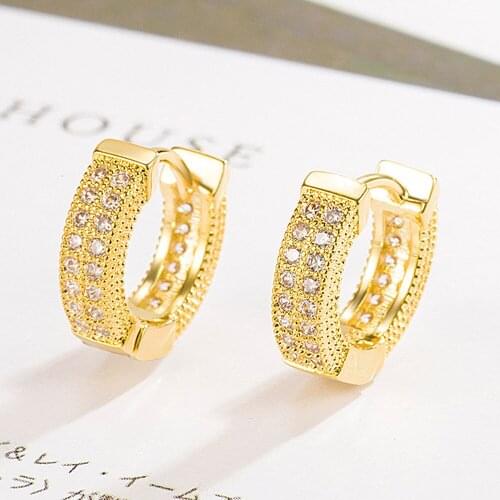 Fashion Chic Crystal Zircon Diamonds Gemstones Dlip On Small Hoop Earrings For Women Girl Gold Color Jewelry Brincos Accessories