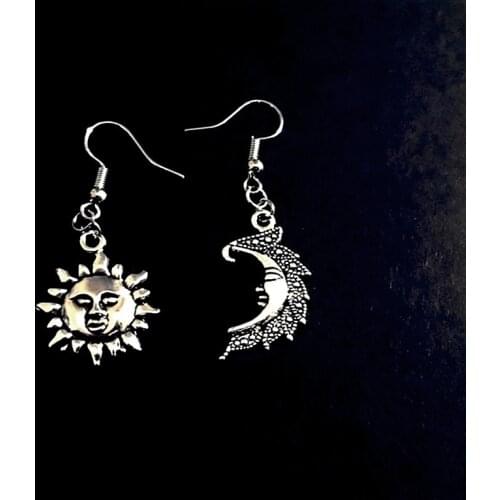 Sun and moon earrings silver colour boho grunge mismatched sun and moon celestial jewelry Fashion Women Gifts beautiful 2020 new