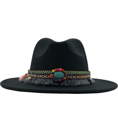 Autumn Winter Womens Felt Hat Fedoras Big Brim Hats For Men British Style Vintage Church Gorras Lady minority Jazz Cap