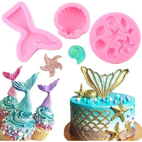 DIY Lovely Shell Starfish Silicone Molds Chocolate Mold Fish Mermaid Tail Fondant Cake Decorating Tools Candy Clay Resin Moulds
