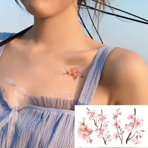 Water Transfer Tattoo Small Pink Flower Heart Body Art Waterproof Temporary Tattoos Fake Tatoo Falsh Tatto for Man Woman Kid
