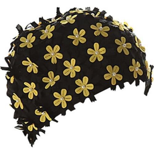 Women Floral Print Pearl Diamond Swimming Cap Sports Surf Swim Pool Shower Cap