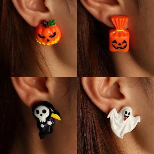 Halloween Angry Pumpkin Resin Stud Earrings for Women Grimace Cute Pumpkin Acrylic Earrings Party Cosplay Decoration Jewelry