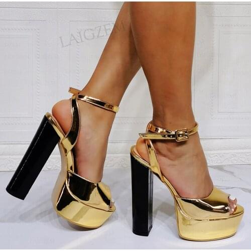 SEIIHEM SUPER Women Platform Sandals Gold Shiny Patchwork Pumps Spring Summer 2021 Ladies Shoes Women Plus Size 41 42 46 50 52
