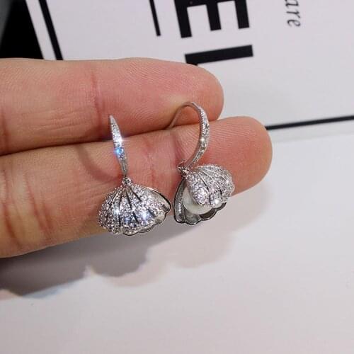 Boho Female Small Shell Pearl Earrings 925 Sterling Silver Hanging Earrings Women Cute 2020 Summer Jewelry Dangle Earrings