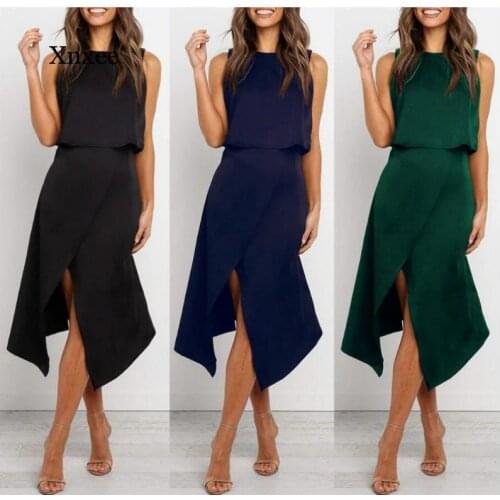 2021 Solid Sleeveless Round Neck Tops Set Irregular Backless Skirt Women Summer High Split Office Sexy Bodycon Two Piece Suit