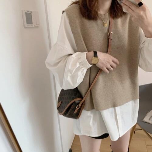 Korean Knitted Vest Sweater Women Casual O Neck Sleeveless Autumn Winter Jumper Elegant Office Pullover Loose Tops