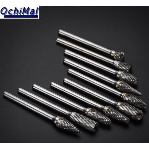 10Pcs/set 1/8" Shank 6mm Tungsten Carbide Milling Cutter Rotary Burr Double Diamond Cut Rotary Tools Electric Grinding Tools