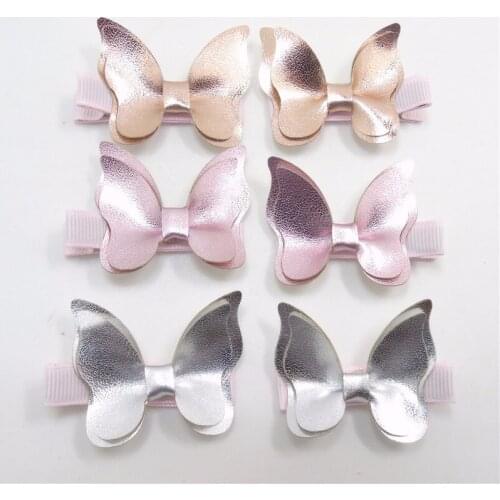 15 pairs/lot , Butterfly Hair Clip, Faux Leather Bow hair clips for little girls
