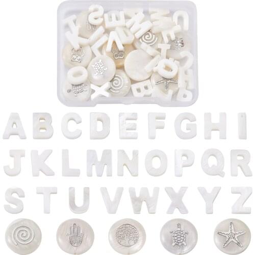 36pcs/box Natural Freshwater Shell Alphabet Letter A~Z Beads Top Drilled Beads for jewelry making Bracelet Necklace Accessories