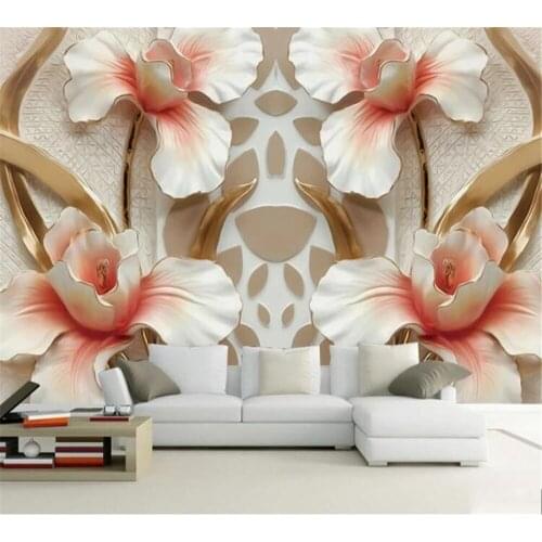 Beibehang Custom Fashion Mural 3D Phalaenopsis Lily Relief Background Wall Home Decoration Painting Living Room Wallpaper