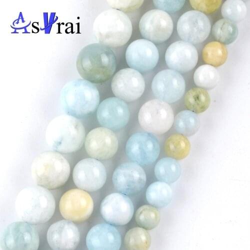 Natural Stone Beads 6mm 8mm 10mm Aquamarines Gem Spacer Beads for Jewelry Making Diy Handmade Bracelet Jewellery Accessories 15"