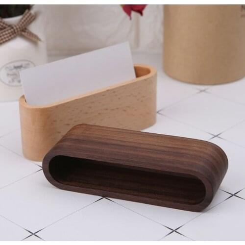 Wooden Table Business Card Display Stand Memo Holder Storage Box Organizer Walnut Beech Wood