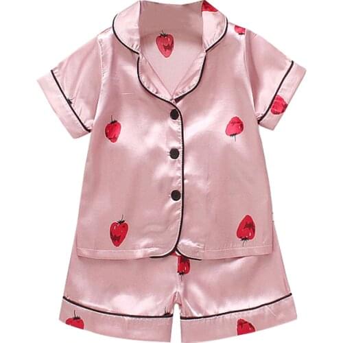 Baby Kids Clothes Nightdress Sets Boys Girls Strawberry Print Outfits Short Sleeve Blouse Tops+Shorts Sleepwear Pajamas Set