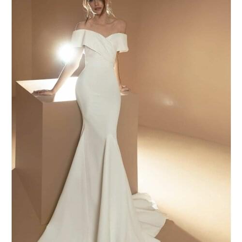 Elegant Long Off Shoulder Mermaid Wedding Dresses Corset Back Satin Robes De Mariée Bridal Gown For Women