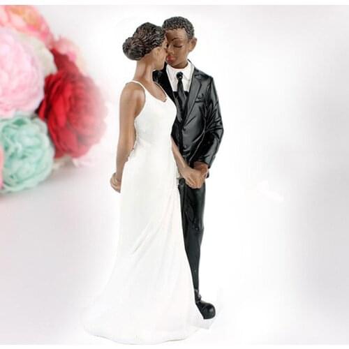 Bride Groom Black Skin Figurine Wedding Cake Topper Decoration Doll Marry Supply