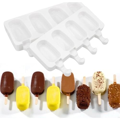 Ice Cream Mold Makers Silicone Thick Material 4 Cavity Reusable Popsicle Moulds Freeze Pudding Mold Tray Ice Cube DIY Tools