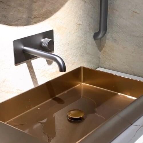 High End Black Metal Style Wall Mounted Pure Brass Water Faucet Basin Tap