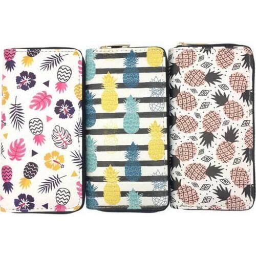 KANDRA New Kawaii Pineapple Fruit Printing Summer Long Wallet Women Clutch Purses PU Leather Card Holder Bags Girls Zipper Coin