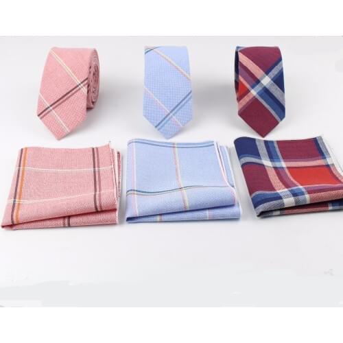 Informal Narrow Tie Hankerchief Set 100% Cotton Textile Ties Pocket Square Printing Floral Necktie Classic Skinny Striped Tie