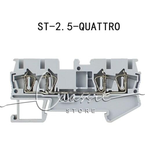 Din Rail Terminal Block 10Pcs ST-2.5-QUATTRO Wire Connectors Return Pull Type 4 Conductors Spring Wiring Terminal Blocks