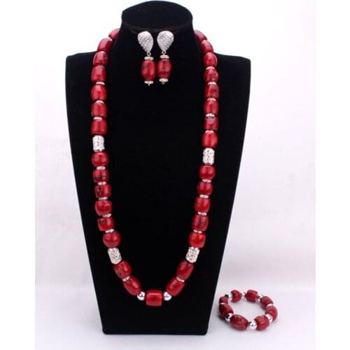 4ujewelry Red Nature Nigerian Coral Necklace Set Jewelry Set Long Design For Nigerian Wedding Women