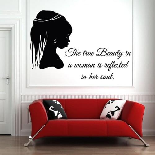 Beautiful Black Girl Vinyl Wall Decal Bathroom African Woman Hairstyle Wall Stickers For Beauty Salon Bedroom Decoration AM33