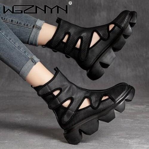 Hot Sell 2021 New Summer Women Sandals Flat Non-slip Genuine Leather Shoes Women Shoes Sandals Hollow Breathable Fashion Sandals