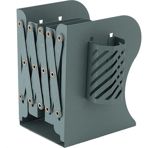 Metal Retractable Bookends For Shelves Book Support Stand Adjustable Bookshelf With Pen Holder Desk Organizer Office Accessories