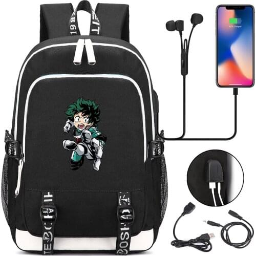 Fashion Cartoon Anime My Hero Academia Deku USB Boy Girl Book School bag Women Teenagers Men Laptop Backpack Packsack