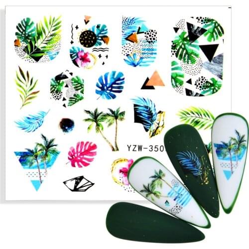 Monstera Leaf Water Nails Sticker Green Plant Coconut Tree Watermark Flakes Slider Tattoo Nail Art Decoration Small Fresh Decals