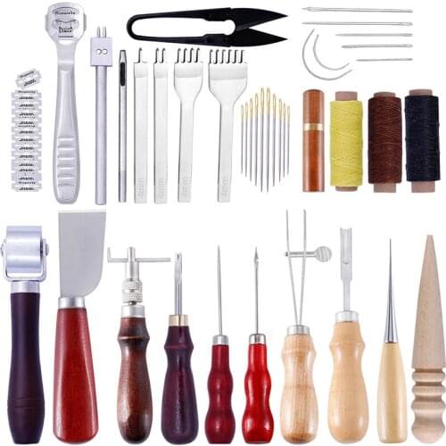 Imzay Leather Stitching Sewing Punch Craft Tools Kit Cutter Carving Working Stitching Leather Craft Tool Sets Accessories