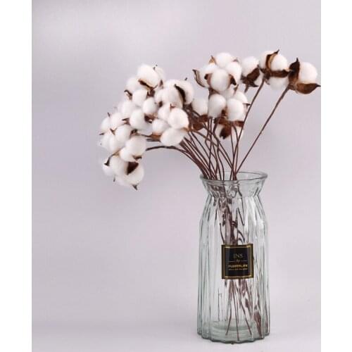 Natural Dried Cotton Flower White Home Decoration Artificial Flower Branch Wedding Bridesmaid Bouquet Decor Fake White Flowers